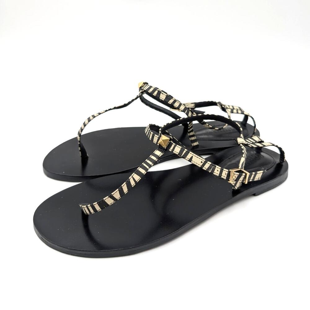 Schutz Ester Ankle Strap Thong Sandals Women's Black/White Size US10B EU40.5